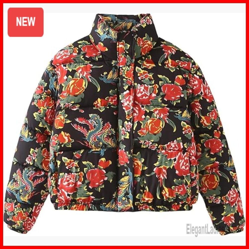 Women's Cropped Puffer Jacket Lightweight Quilted Coat Vintage Boho Streetwear